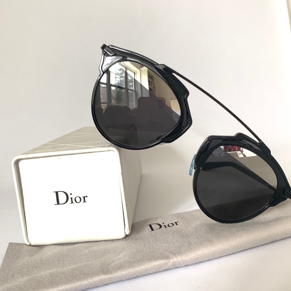 DIOR Reflected Black & Silver Aviator Sunglasses